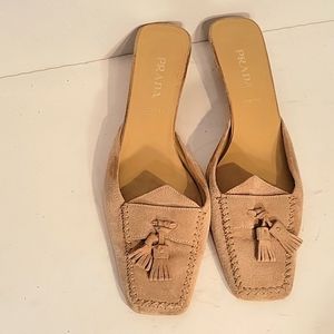 Prada Tan Mules with Tassel Detail